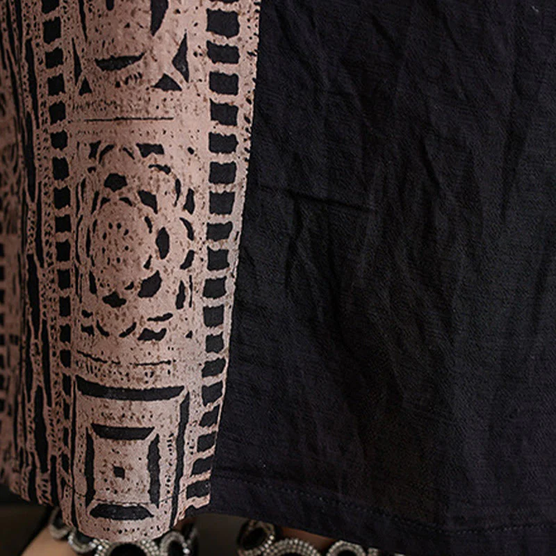 Abito midi casual con stampa Buddha Stones, scollo a V, mezza manica, tasche, in lino e cotone, ampio e tinto - Image 11