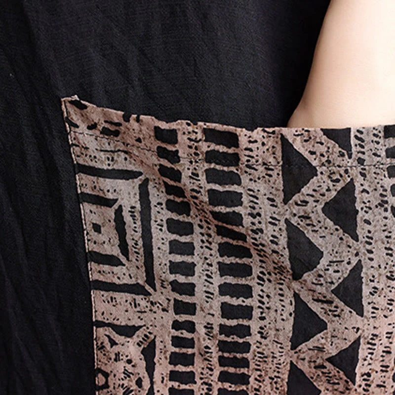Abito midi casual con stampa Buddha Stones, scollo a V, mezza manica, tasche, in lino e cotone, ampio e tinto - Image 9