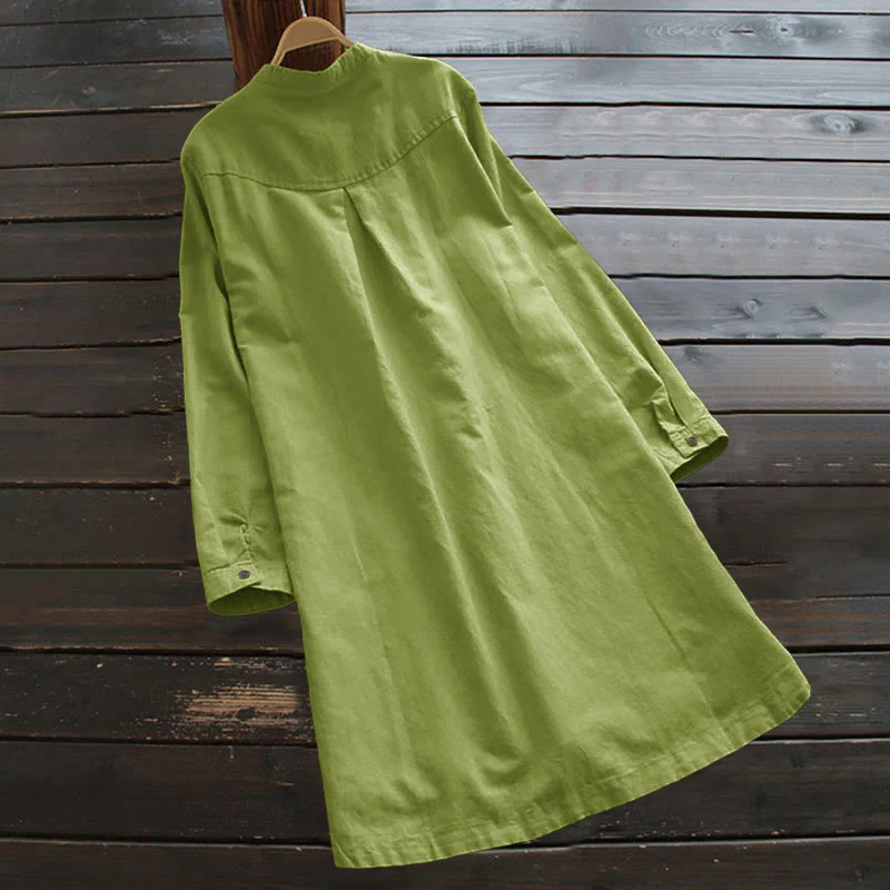 Camicia da donna a maniche lunghe con tasche e bottoni in tinta unita Buddha Stones - Image 10