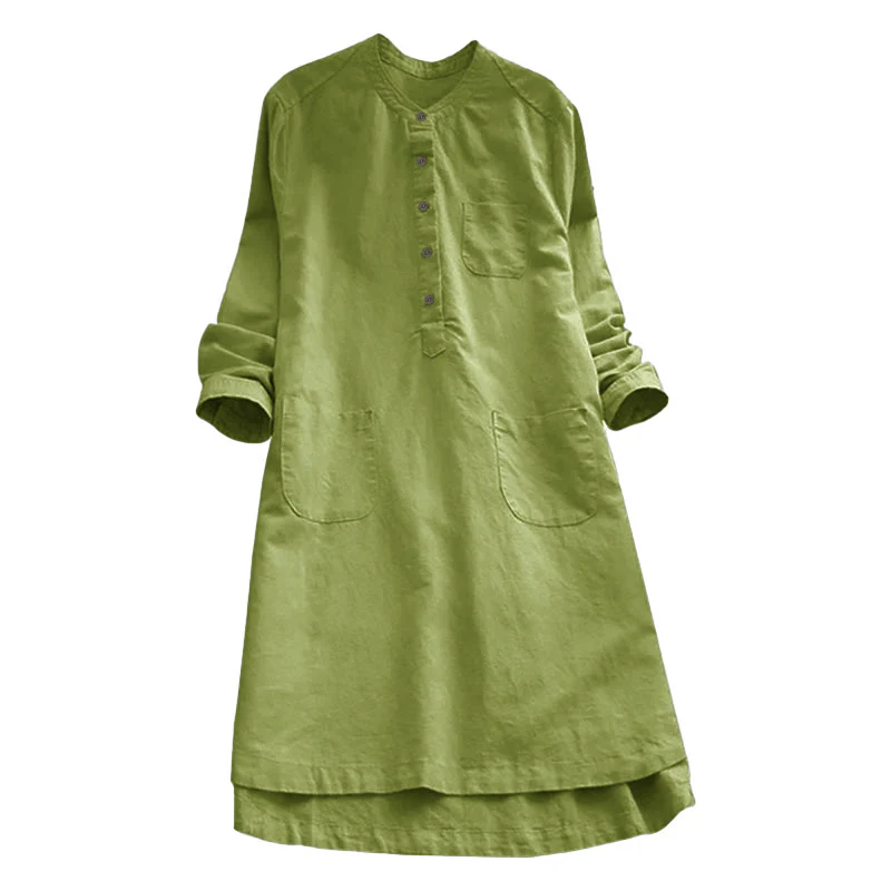 Camicia da donna a maniche lunghe con tasche e bottoni in tinta unita Buddha Stones - Image 11