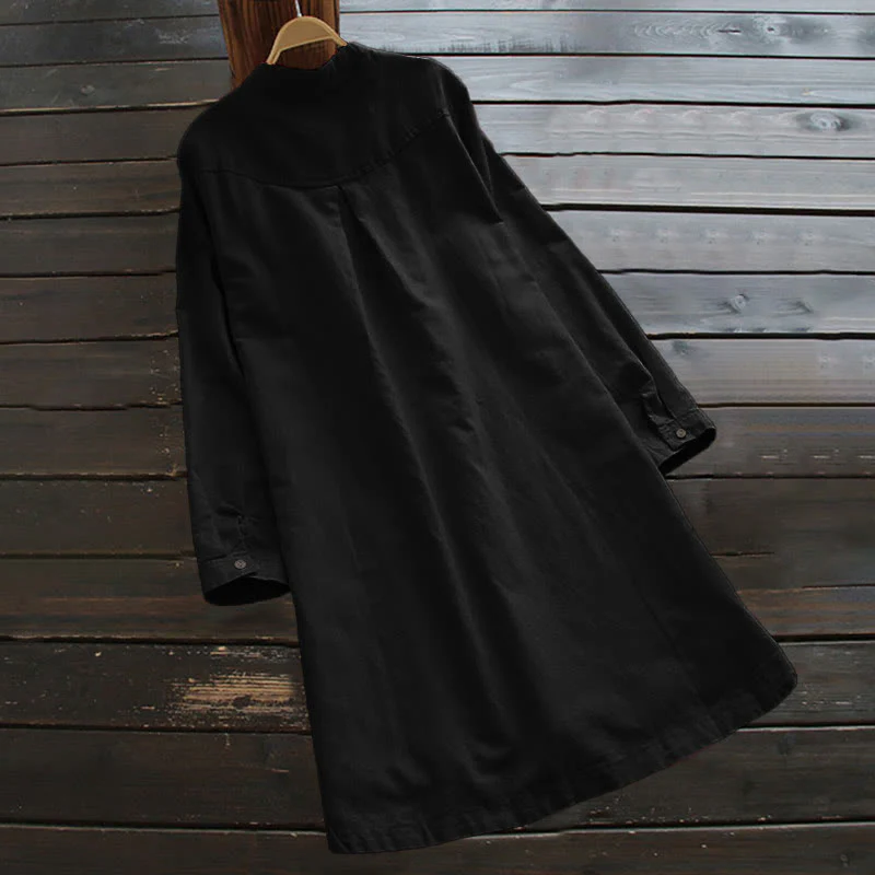 Camicia da donna a maniche lunghe con tasche e bottoni in tinta unita Buddha Stones - Image 13