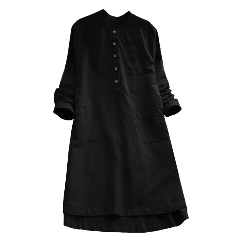 Camicia da donna a maniche lunghe con tasche e bottoni in tinta unita Buddha Stones - Image 14