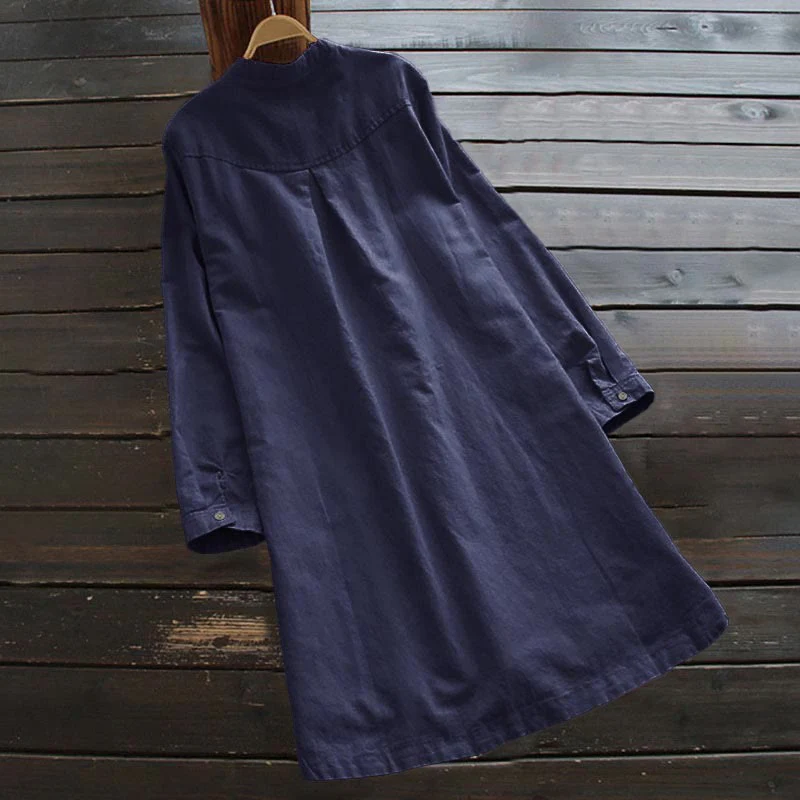 Camicia da donna a maniche lunghe con tasche e bottoni in tinta unita Buddha Stones - Image 16
