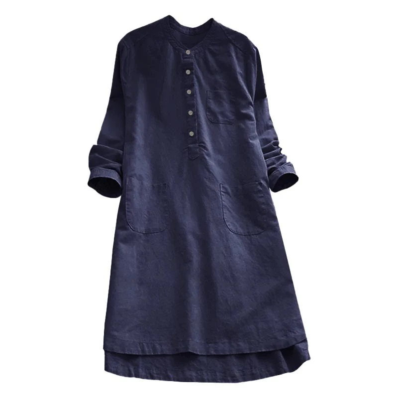 Camicia da donna a maniche lunghe con tasche e bottoni in tinta unita Buddha Stones - Image 17