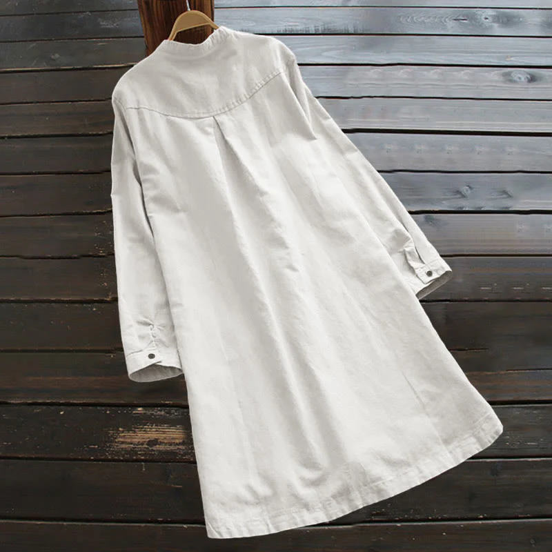 Camicia da donna a maniche lunghe con tasche e bottoni in tinta unita Buddha Stones - Image 2