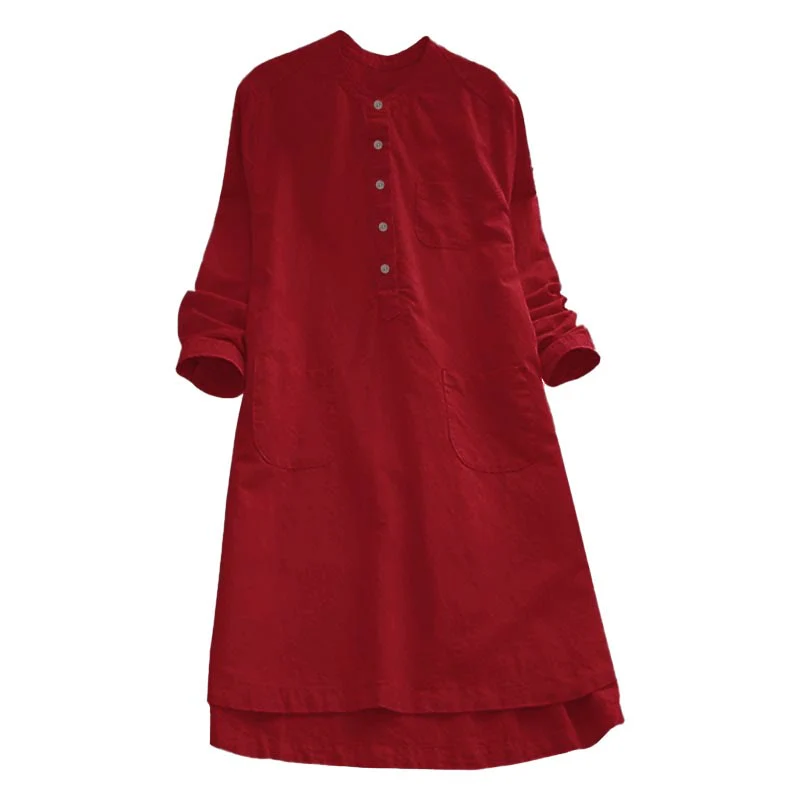 Camicia da donna a maniche lunghe con tasche e bottoni in tinta unita Buddha Stones - Image 20
