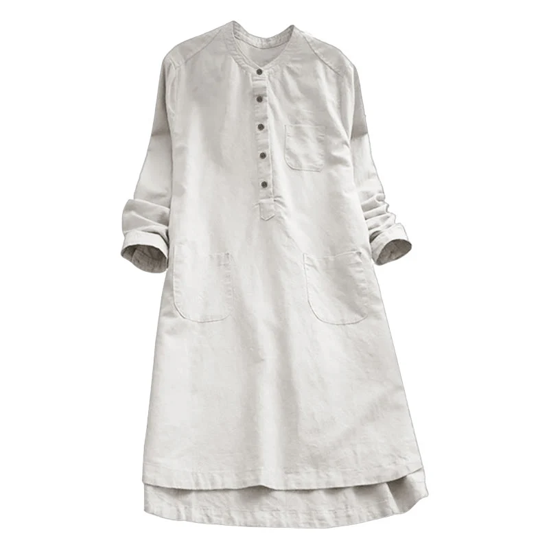 Camicia da donna a maniche lunghe con tasche e bottoni in tinta unita Buddha Stones - Image 5