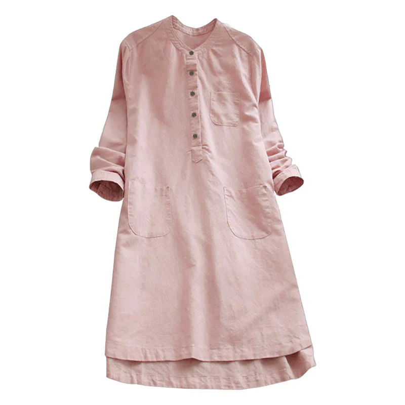 Camicia da donna a maniche lunghe con tasche e bottoni in tinta unita Buddha Stones - Image 8