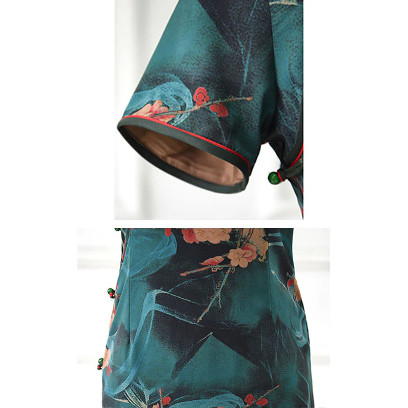 Abito da donna con stampa di fiori rosa vintage Buddha Stones Cheongsam Qipao - Image 10