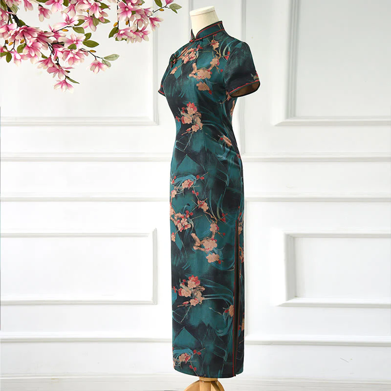 Abito da donna con stampa di fiori rosa vintage Buddha Stones Cheongsam Qipao - Image 4