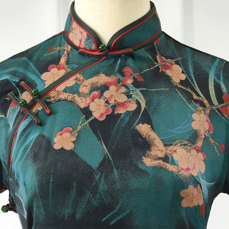 Abito da donna con stampa di fiori rosa vintage Buddha Stones Cheongsam Qipao - Image 5