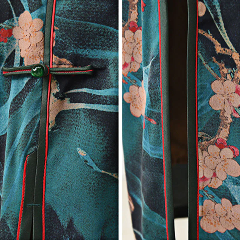 Abito da donna con stampa di fiori rosa vintage Buddha Stones Cheongsam Qipao - Image 8