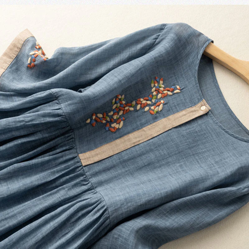 Abito midi da donna con maniche corte e ricami etnici primaverili a tema Buddha Stones. - Image 12