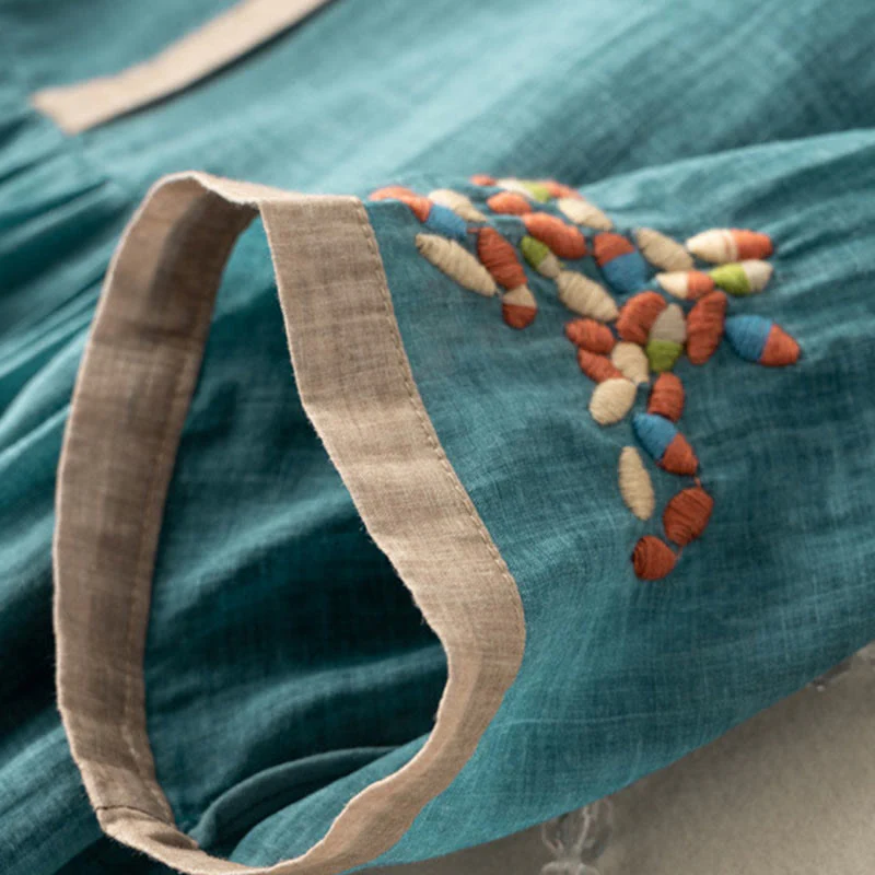 Abito midi da donna con maniche corte e ricami etnici primaverili a tema Buddha Stones. - Image 8