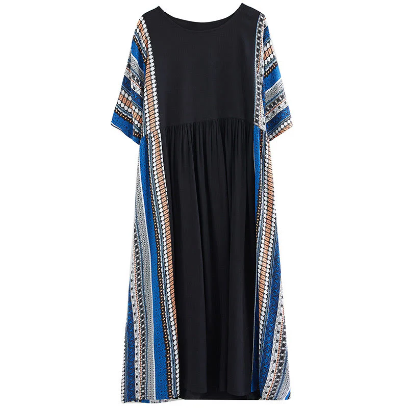 Abito midi a maniche corte con tasche e strisce blu e nere Buddha Stones - Image 6