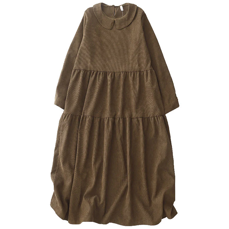 Abito midi a maniche lunghe in velluto a coste con colletto alla Peter Pan, tasche e bottoni con motivo Buddha Stones - Image 13
