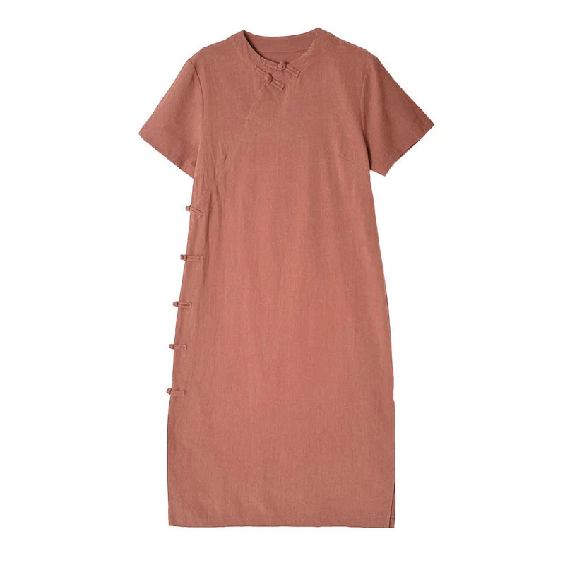 Abito midi cheongsam qipao con bottoni a rana, stile vintage estivo, in stile cinese , Buddha Stones - Image 12