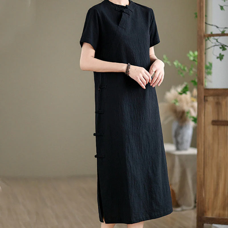 Abito midi cheongsam qipao con bottoni a rana, stile vintage estivo, in stile cinese , Buddha Stones - Image 16