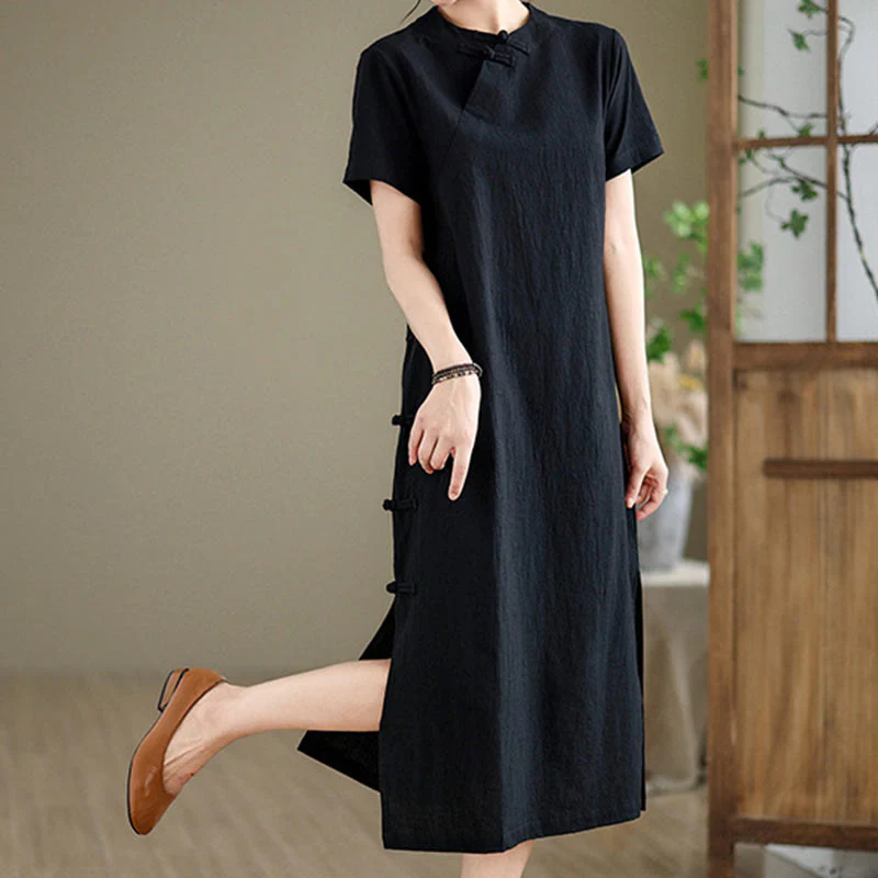 Abito midi cheongsam qipao con bottoni a rana, stile vintage estivo, in stile cinese , Buddha Stones - Image 17