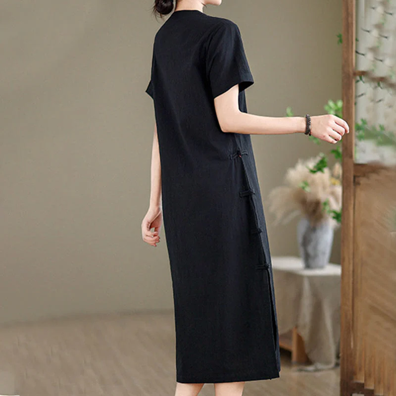 Abito midi cheongsam qipao con bottoni a rana, stile vintage estivo, in stile cinese , Buddha Stones - Image 18
