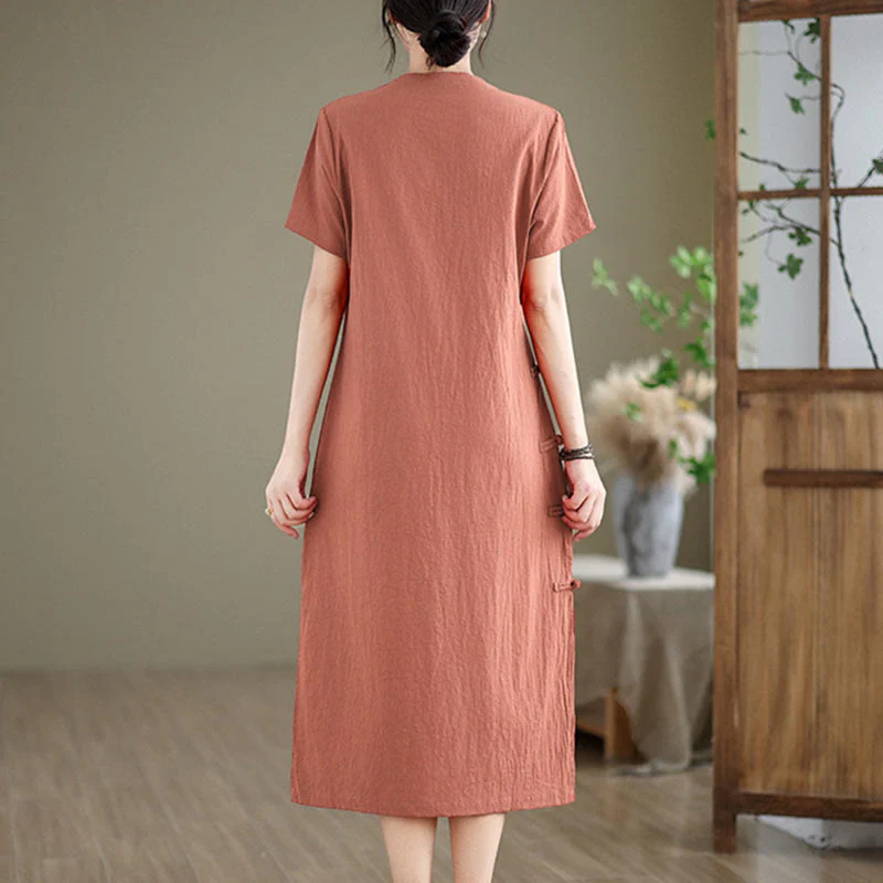 Abito midi cheongsam qipao con bottoni a rana, stile vintage estivo, in stile cinese , Buddha Stones - Image 4