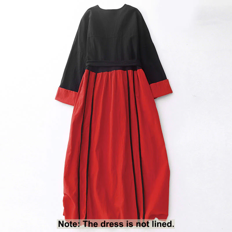 Abito midi da donna con maniche lunghe e tasche, motivo Buddha Stones, allacciato a blocchi di colore - Image 2