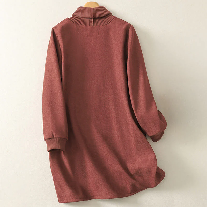 Abito midi da donna in caldo cotone con collo alto e maniche lunghe, con tasche, Buddha Stones - Image 8