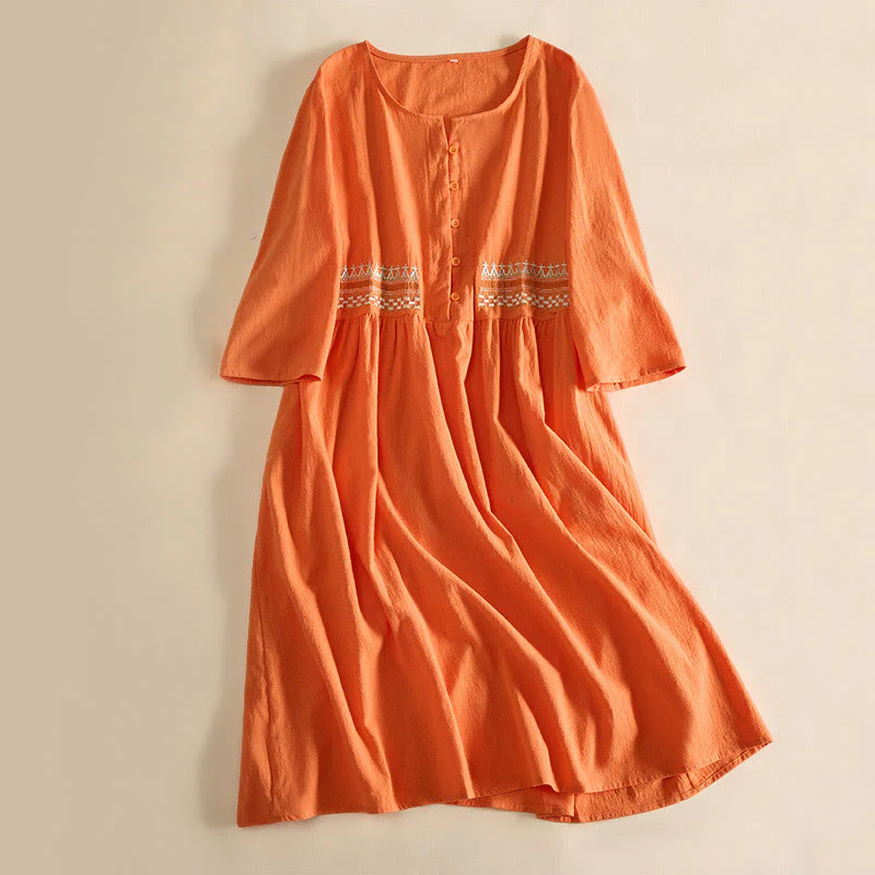 Abito midi da donna con maniche corte, ricamo geometrico con Buddha Stones e tasche