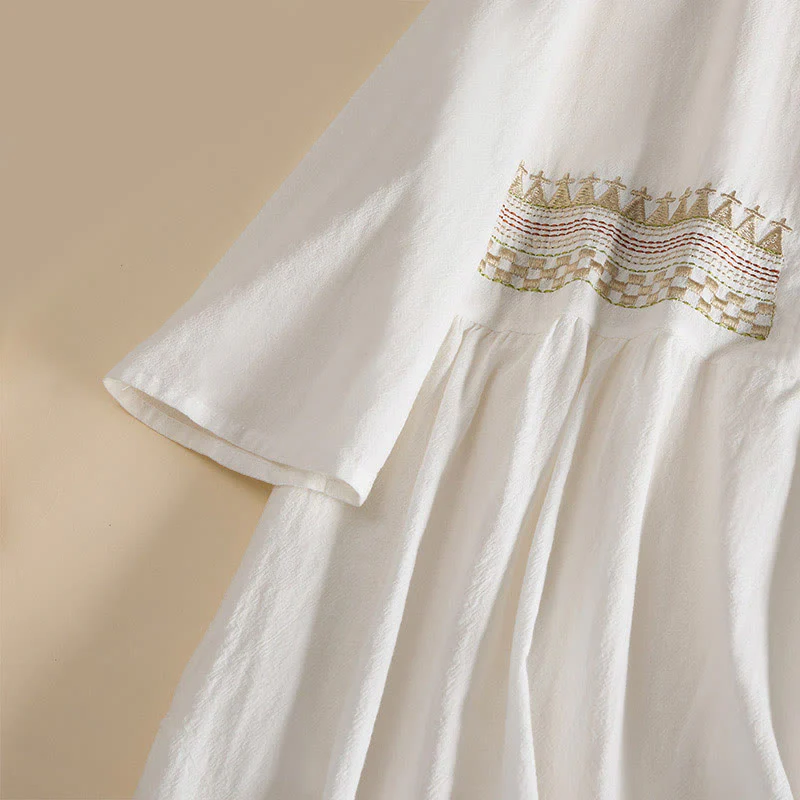 Abito midi da donna con maniche corte, ricamo geometrico con Buddha Stones e tasche - Image 6