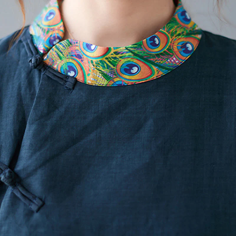 Abito midi da donna in cotone con maniche a tre quarti, motivo Buddha Stones Fall Colorful Peacocks Mandala Frog-Botton - Image 14