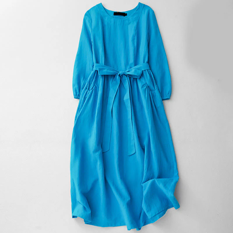 Abito midi da donna in cotone con tasche e maniche lunghe con lacci, motivo Buddha Stones