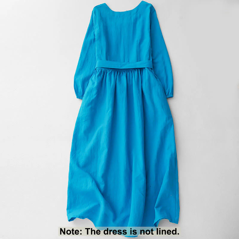 Abito midi da donna in cotone con tasche e maniche lunghe con lacci, motivo Buddha Stones - Image 2