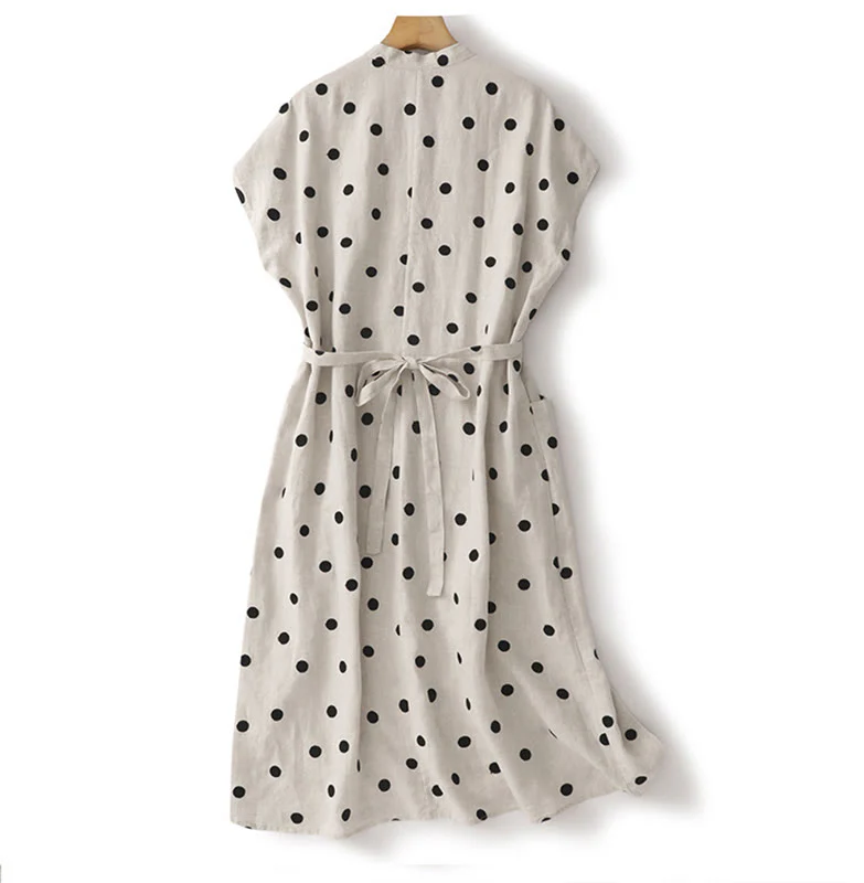 Abito midi da donna in cotone e lino con tasche, scollo a V Buddha Stones - Image 10