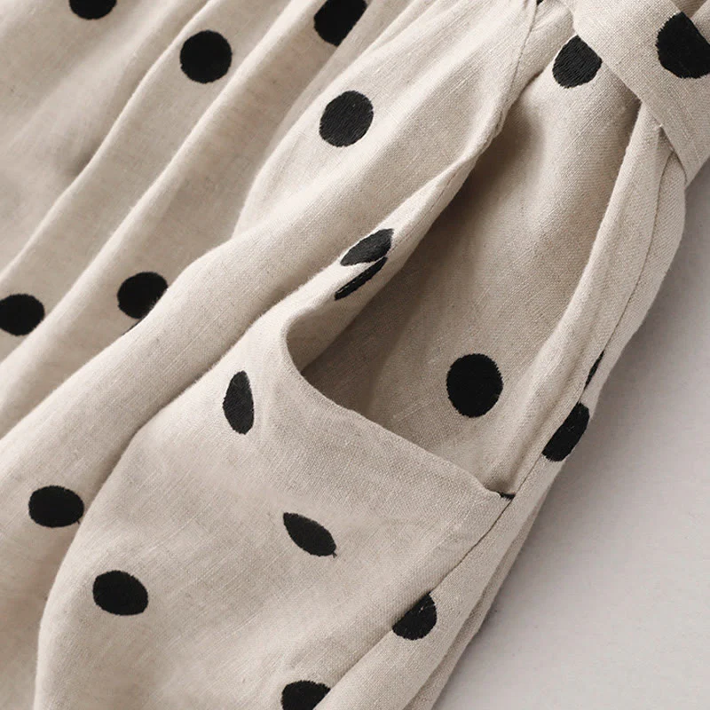 Abito midi da donna in cotone e lino con tasche, scollo a V Buddha Stones - Image 14