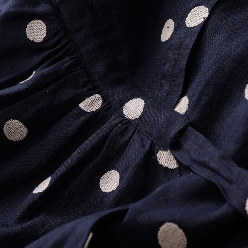 Abito midi da donna in cotone e lino con tasche, scollo a V Buddha Stones - Image 4