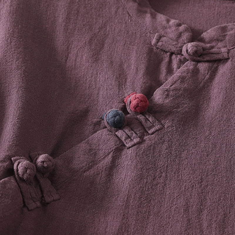 Abito midi in cotone a maniche lunghe con chiusura diagonale a molla con bottoni a rana, motivo Buddha Stones - Image 4