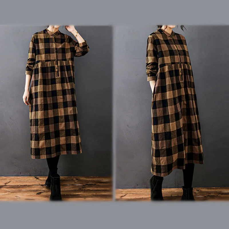 Abito midi in cotone a maniche lunghe con motivo patchwork a Buddha Stones Commute - Image 15