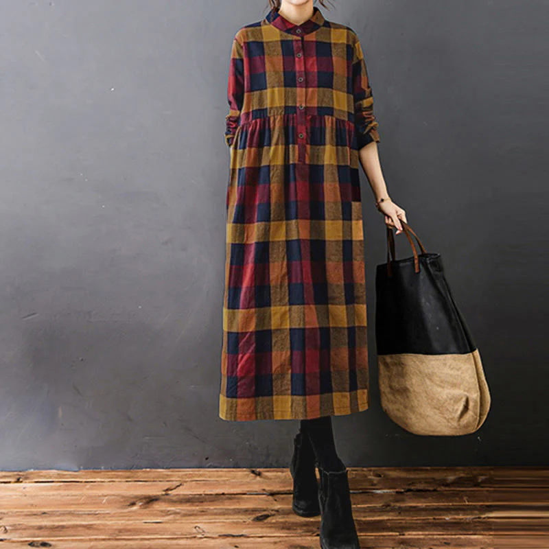 Abito midi in cotone a maniche lunghe con motivo patchwork a Buddha Stones Commute - Image 18