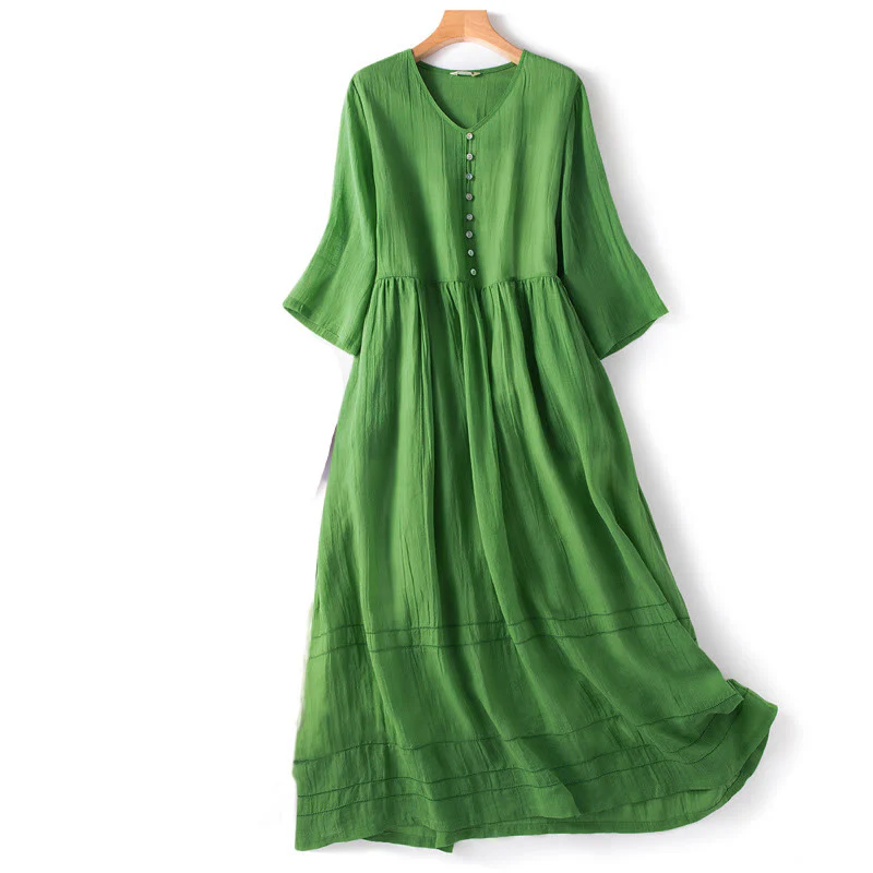 Abito midi estivo in cotone con scollo a V e maniche corte, motivo Buddha Stones