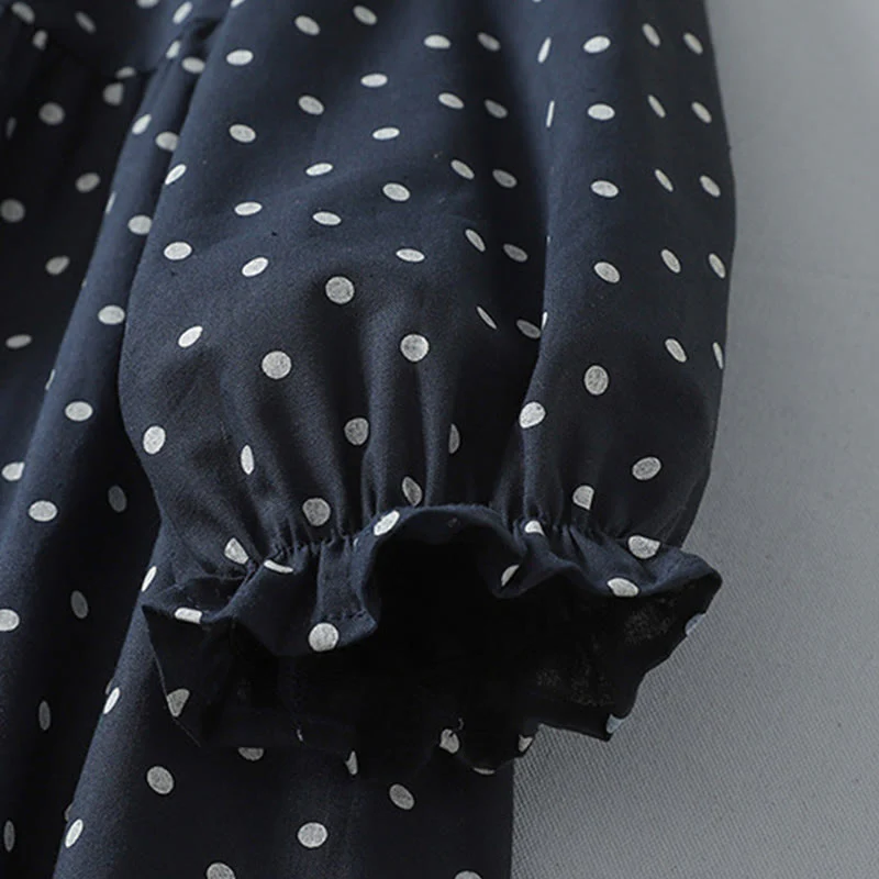 Abito midi in cotone e lino con maniche lunghe, motivo a pois primaverili Buddha Stones e tasche - Image 15