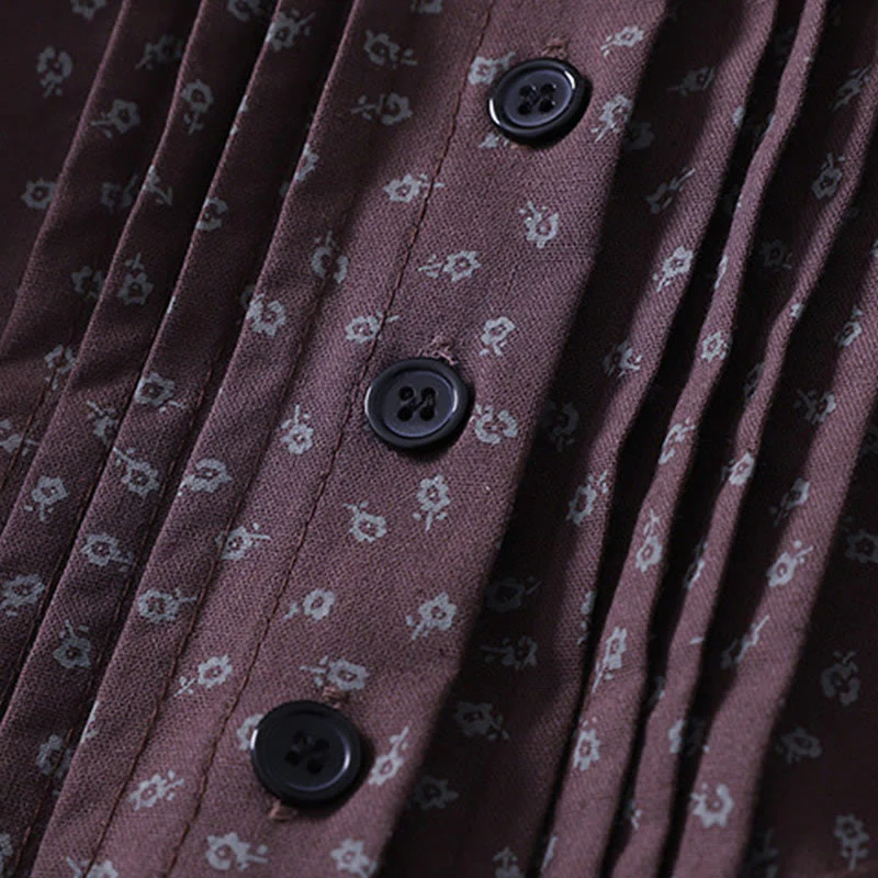 Abito midi in lino e cotone con maniche lunghe, pieghe a fisarmonica, stampa floreale con Buddha Stones e tasche - Image 12