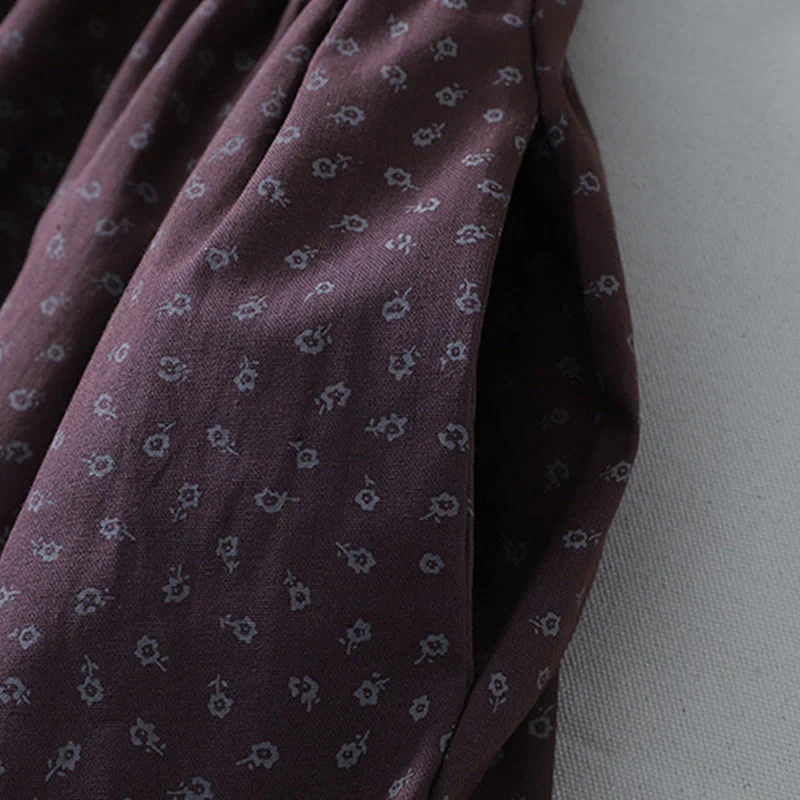 Abito midi in lino e cotone con maniche lunghe, pieghe a fisarmonica, stampa floreale con Buddha Stones e tasche - Image 14