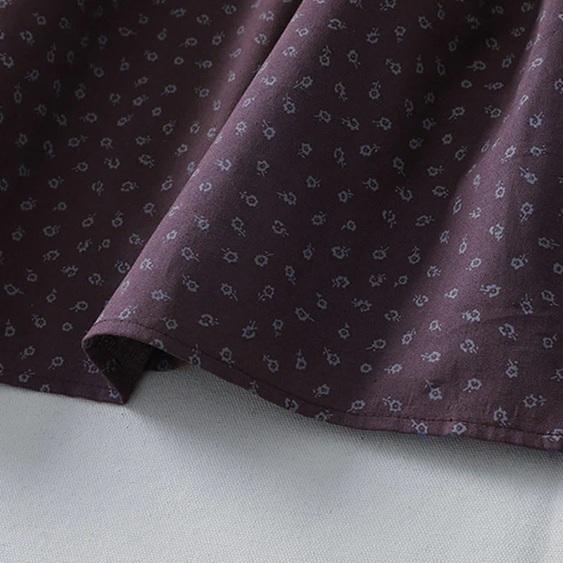 Abito midi in lino e cotone con maniche lunghe, pieghe a fisarmonica, stampa floreale con Buddha Stones e tasche - Image 16