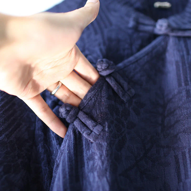Abito midi jacquard con motivo floreale Buddha Stones, maniche lunghe, in cotone e lino, pantaloni a gamba larga con tasche. - Image 12