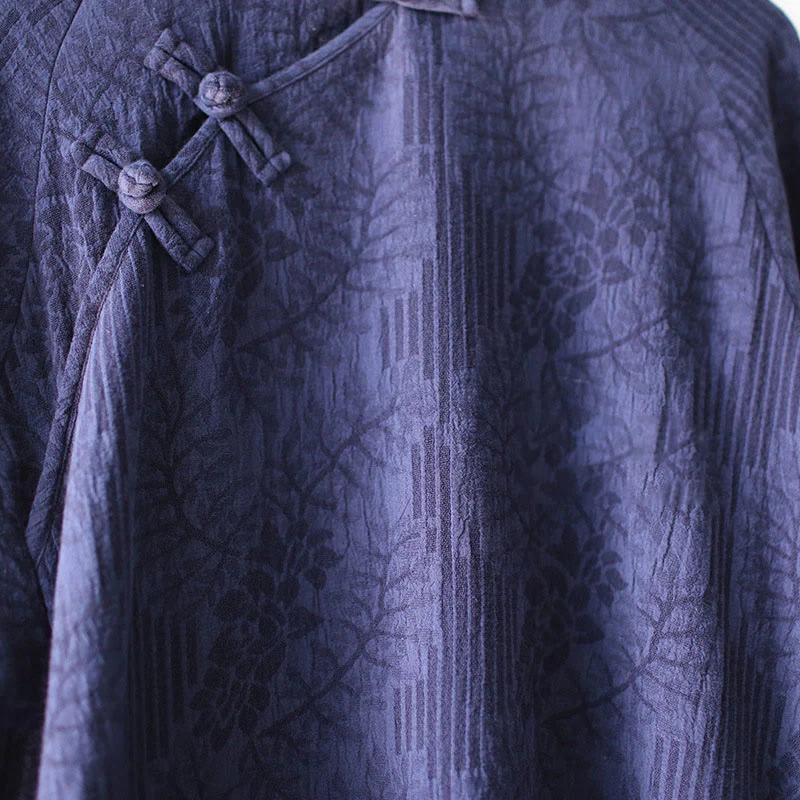 Abito midi jacquard con motivo floreale Buddha Stones, maniche lunghe, in cotone e lino, pantaloni a gamba larga con tasche. - Image 13