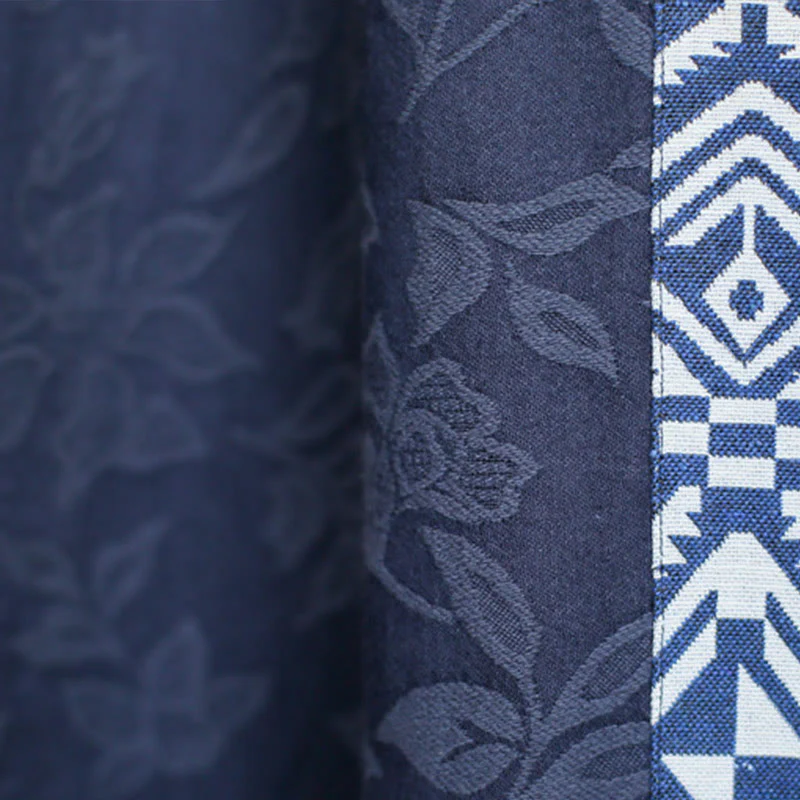 Abito midi in jacquard con ricamo di fiori blu Buddha Stones , abito in cotone con maniche a tre quarti e tasche - Image 11