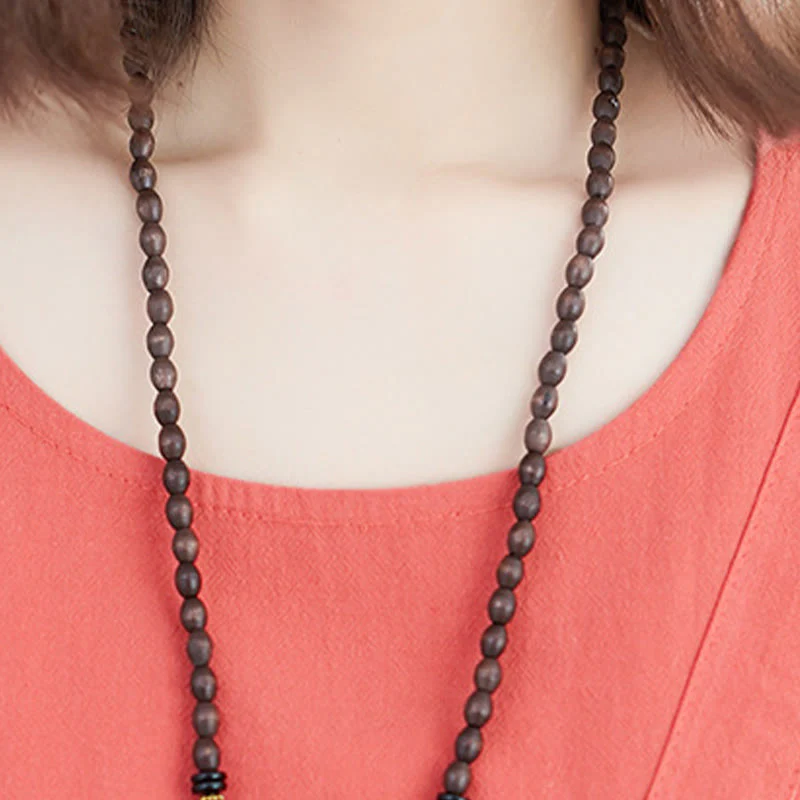 Abito midi in lino e cotone con tasche, casual estivo, con lacci, girocollo, manica corta, Buddha Stones - Image 12