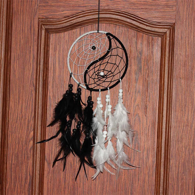 Acchiappasogni Yin Yang Rete circolare con piume Decorazione di equilibrio - Image 9