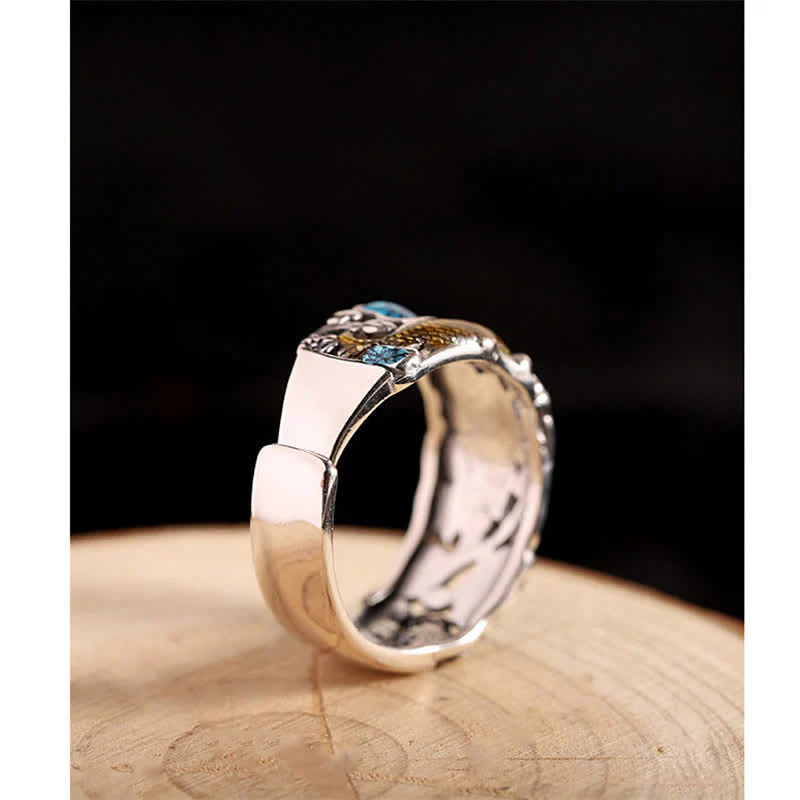 Anello Buddha Stones 925 Sterling Silver Lotus Koi Fish Enlightenment - Image 5