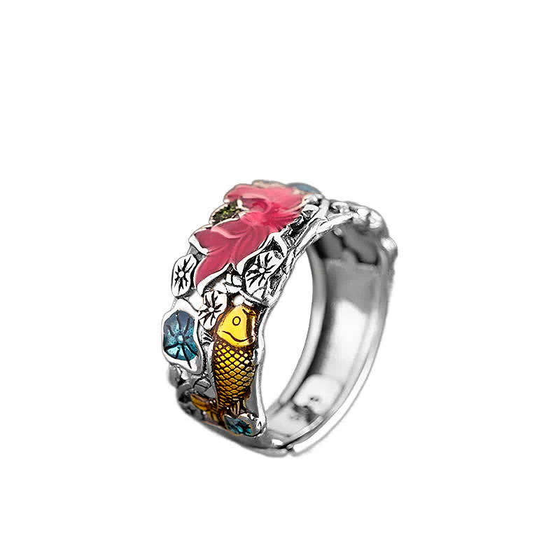 Anello Buddha Stones 925 Sterling Silver Lotus Koi Fish Enlightenment - Image 7